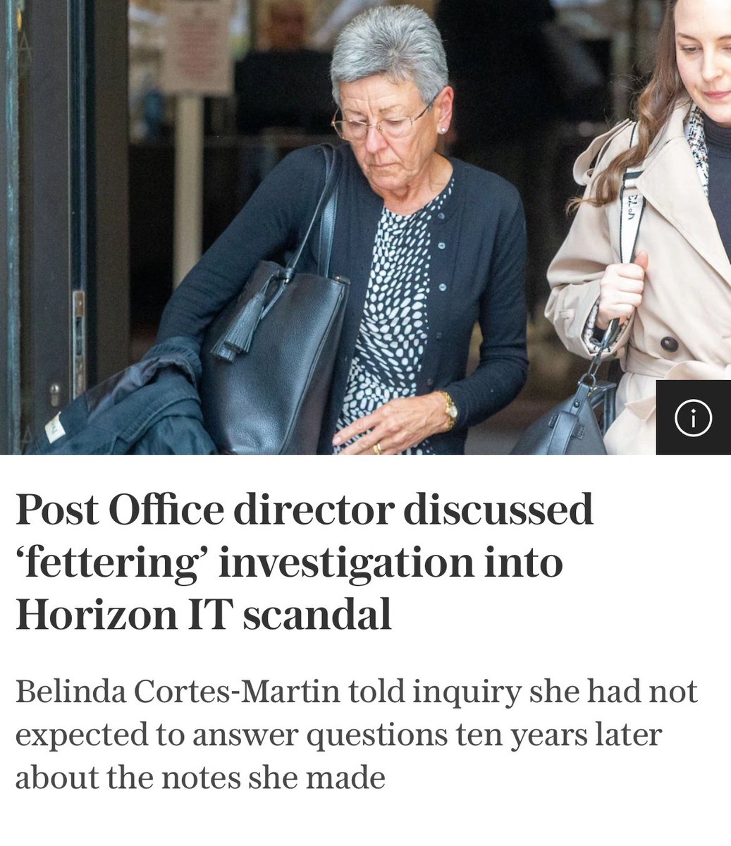 #PostOfficeScandal Latest piece by @fiona_parker14 for @Telegraph A @PostOffice director discussed how to “fetter” the forensic accountants investigating complaints about Horizon software, the inquiry into the scandal has heard. On Tuesday, Mrs Cortes-Marten was asked by the…
