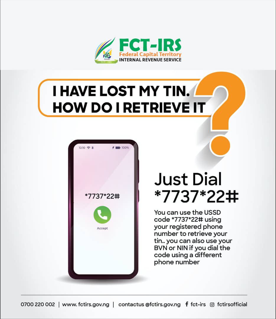 Having issues retrieving your TIN? Kindly follow these easy steps. #fctirs #revenuegeneration #taxpayers #tax #taxseason #tin #payyourtaxes