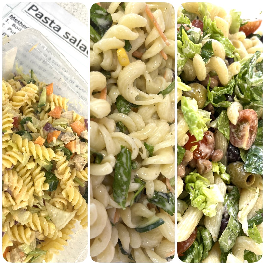 Y8 students creating a delightful pasta salad! Dive into a world of taste and enjoyment with their culinary masterpiece! #wearestar#foodtechnology