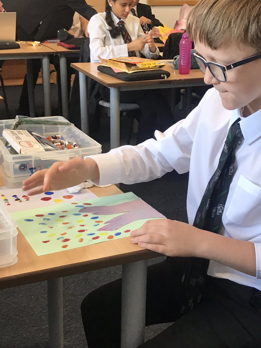 Be careful!!! 😂🎨 Two favourite words said more than once as one @Year8_NHS opts for painting…. Getting our @RE_Today #SpiritedArts groove on first thing on a Wednesday morning. @NottsHigh #individuality #somuchmore