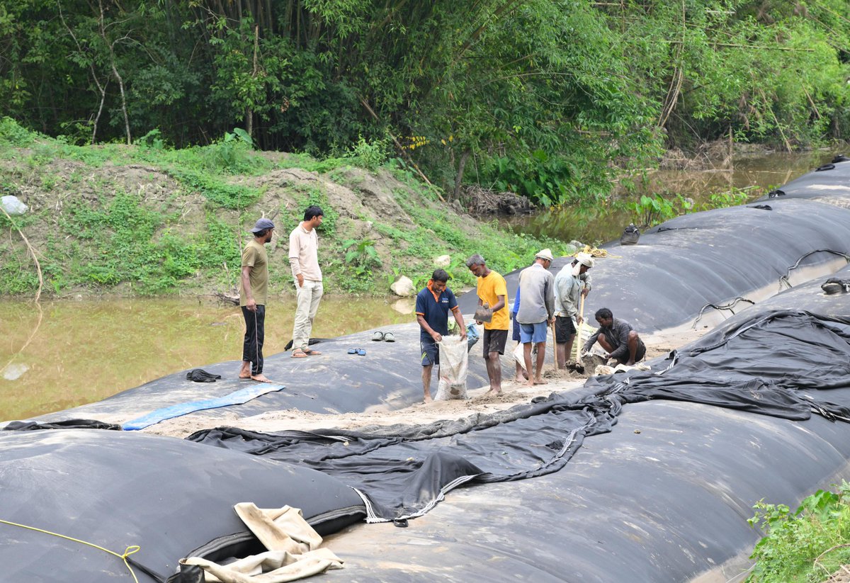 #BreakingNews | #Assam undertakes groundbreaking dam protection using Geo Mega Tube for the first time! The 7.2 km construction along both sides of the river, costing Rs 25 crore under RIDF, aims to combat erosion. (Source : @Pijush_hazarika ) #Assam #Flood #Rain