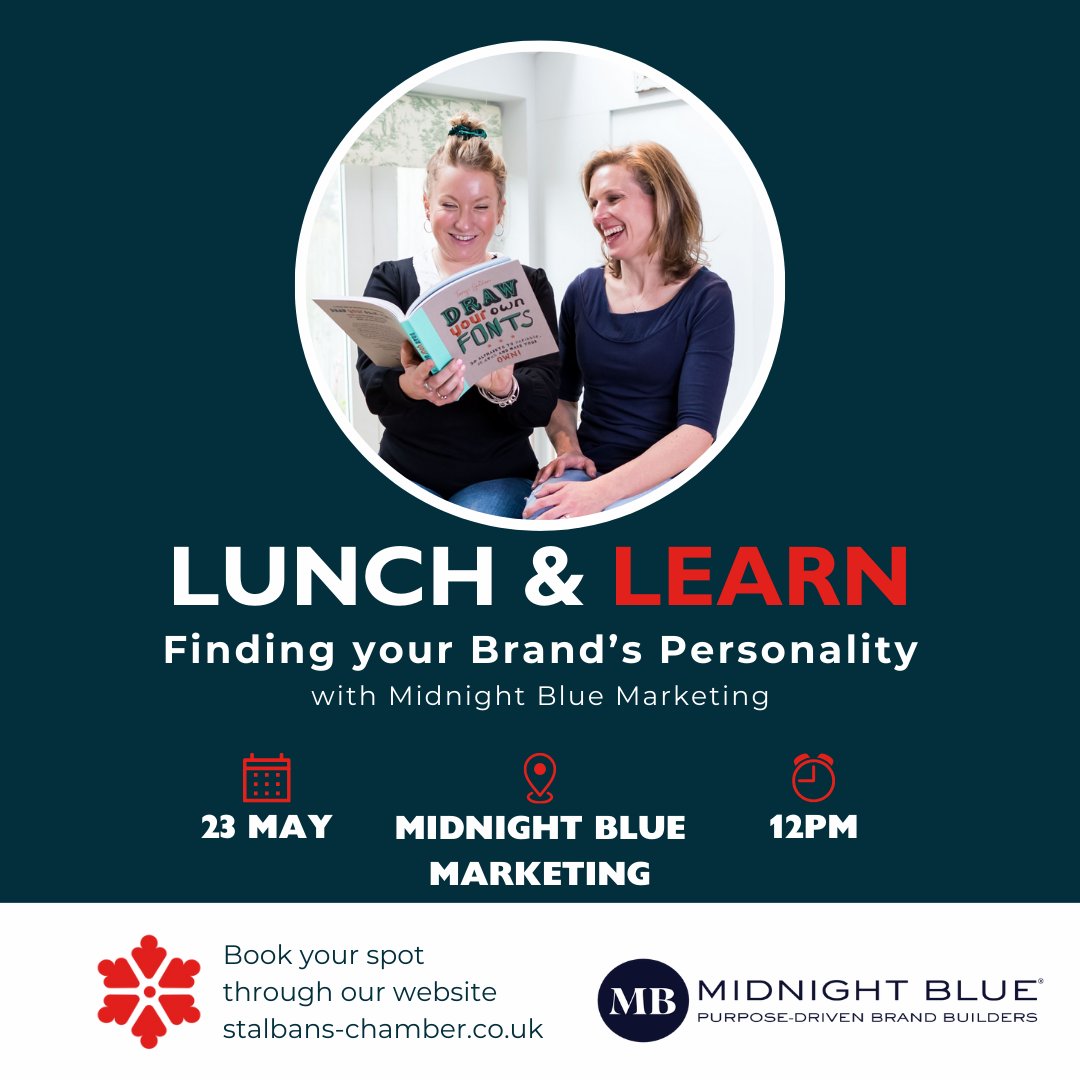 📢 Ready to find your brand personality? 🌟

Make sure you don't miss out - only 15 spaces available! Reserve your spot: stalbans-chamber.co.uk/events/lunch-l… 

#LunchAndLearn #BrandPersonality #BrandArchetypes #StAlbansBusinesses #StAlbansDistrictChamberOfCommerce