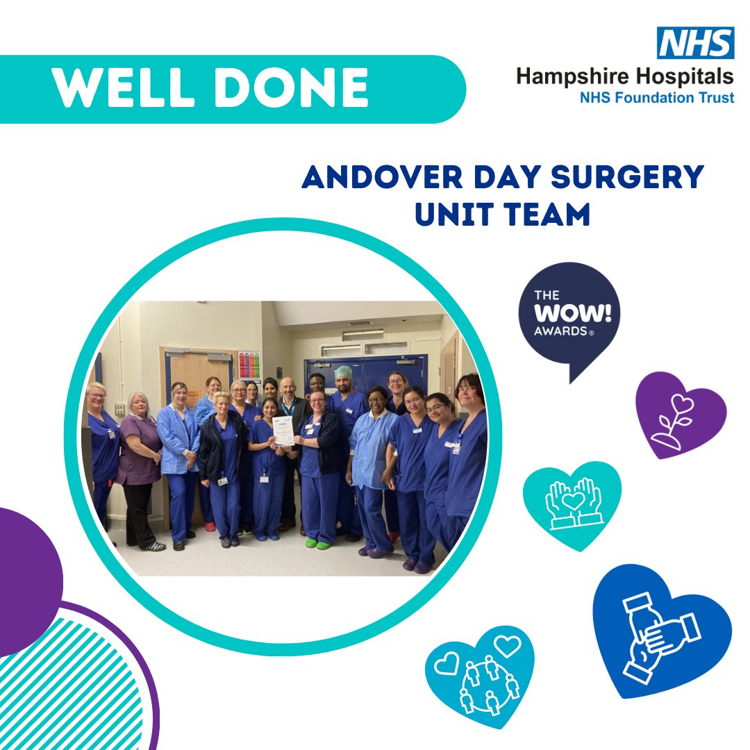 WOW! Congratulations to Andover Day Surgery Unit Team! Through the WOW! Awards, we at Hampshire Hospitals recognise our incredible staff’s dedication to living our CARE values. Take a look at more winners and nominations at hampshire.thewowawards.co.uk