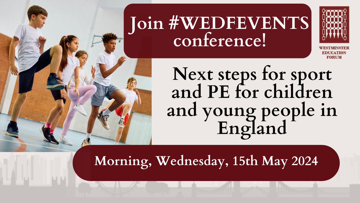 Come and join the conversation on for a conference on Next steps for sport and PE for children and young people in England on the 15th of May with #WEDFEVENTS! Speakers include @LPPNHS @BecsRees @Trowers and more ! Find out more: westminsterforumprojects.co.uk/conference/PE-…