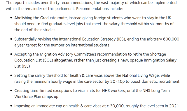 New report from @CPSThinkTank proposes new restrictions on migration, including abolishing post-study Graduate visa, higher salary thresholds and regular debate on visa-specific caps in Parliament cps.org.uk/research/takin…