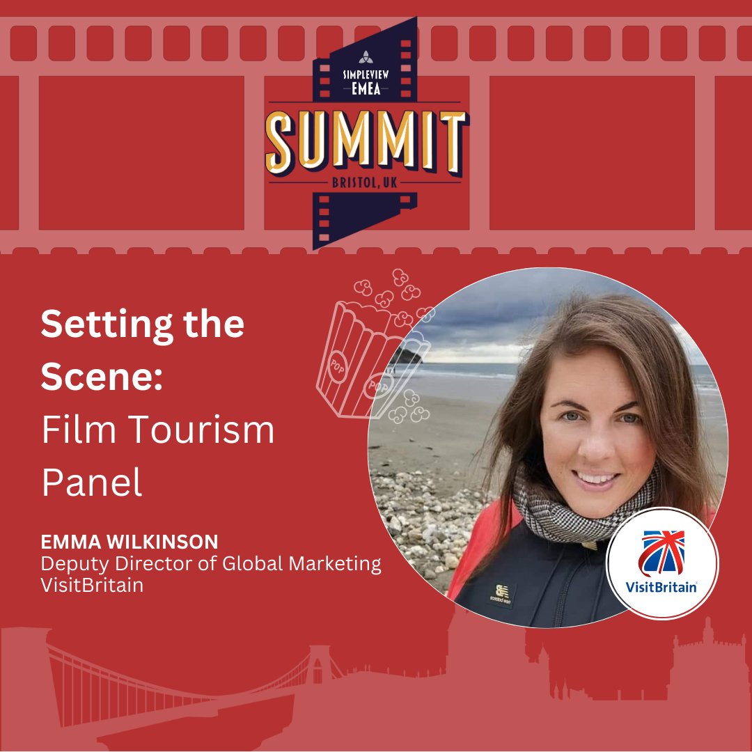 🎬 The spotlight is ready for Simpleview EMEA Summit! We're delighted that Emma Wilkinson from @VisitBritainBiz will be joining us for our 'Setting the Scene: Film Tourism Panel' session. ow.ly/QvBw50RvyZ1 #simpleviewsummit #filmtourism #travel
