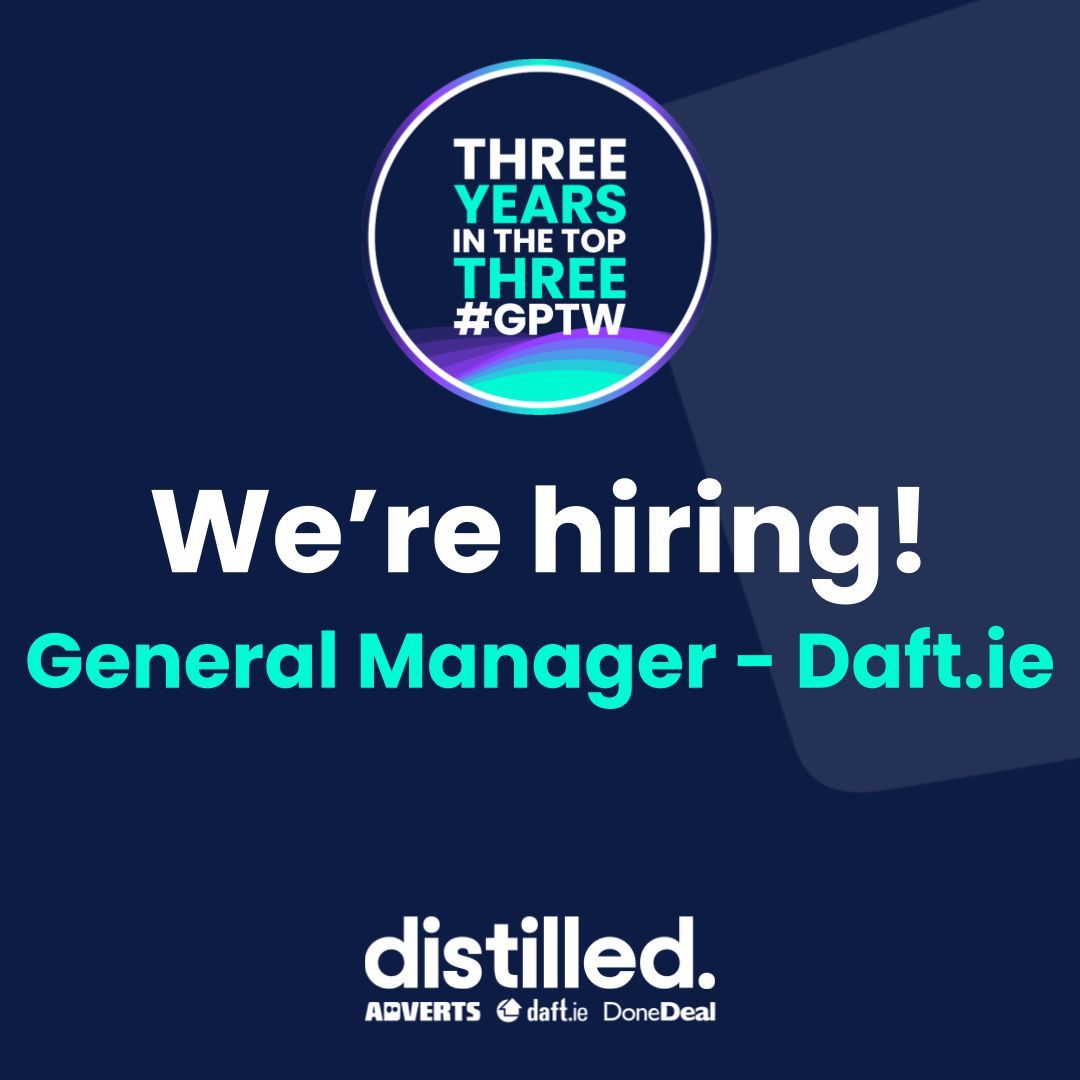 We're looking for a General Manager to join our Leadership team and help shape the future growth of Daft.ie 📈 🏠

Apply today ➡️  distilled.recruitee.com/o/general-mana… 

#greatplacetowork #lifeatdistilled #createwithpurpose #playyourpart #belonghere