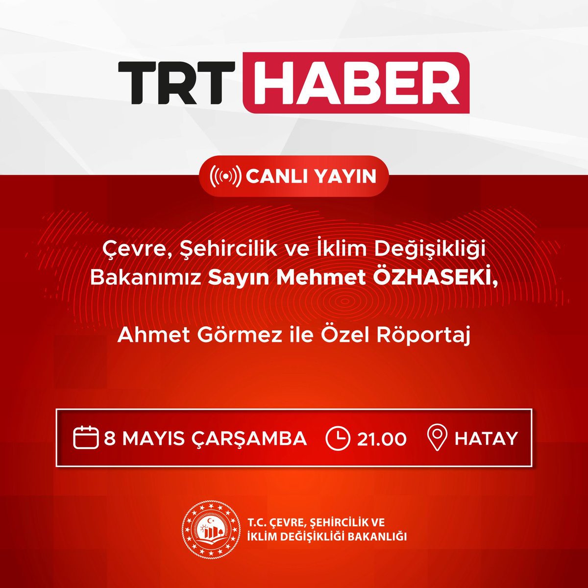 Bakanımız Sayın Mehmet Özhaseki, bu akşam Hatay’da saat 21.00’de TRT Haber ekranlarında, “Ahmet Görmez ile Özel Röportaj” programında deprem bölgesinde yürütülen inşa ve ihya çalışmalarına ilişkin soruları yanıtlayacak.