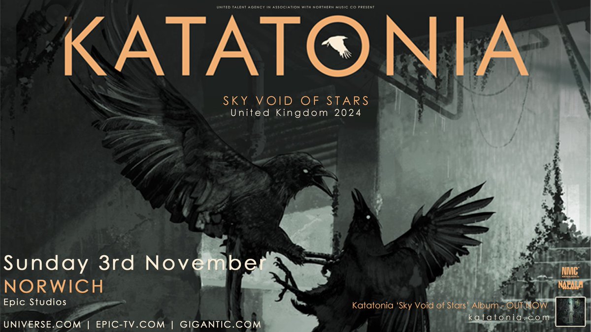 📣 JUST ANNOUNCED: Swedish heavy metal band, @KatatoniaBand bring the 'Sky Void Of Stars' tour to Norwich this November Tickets on sale Fri 10th May @ 10am 🎫 epic-tv.com/events/event/k…