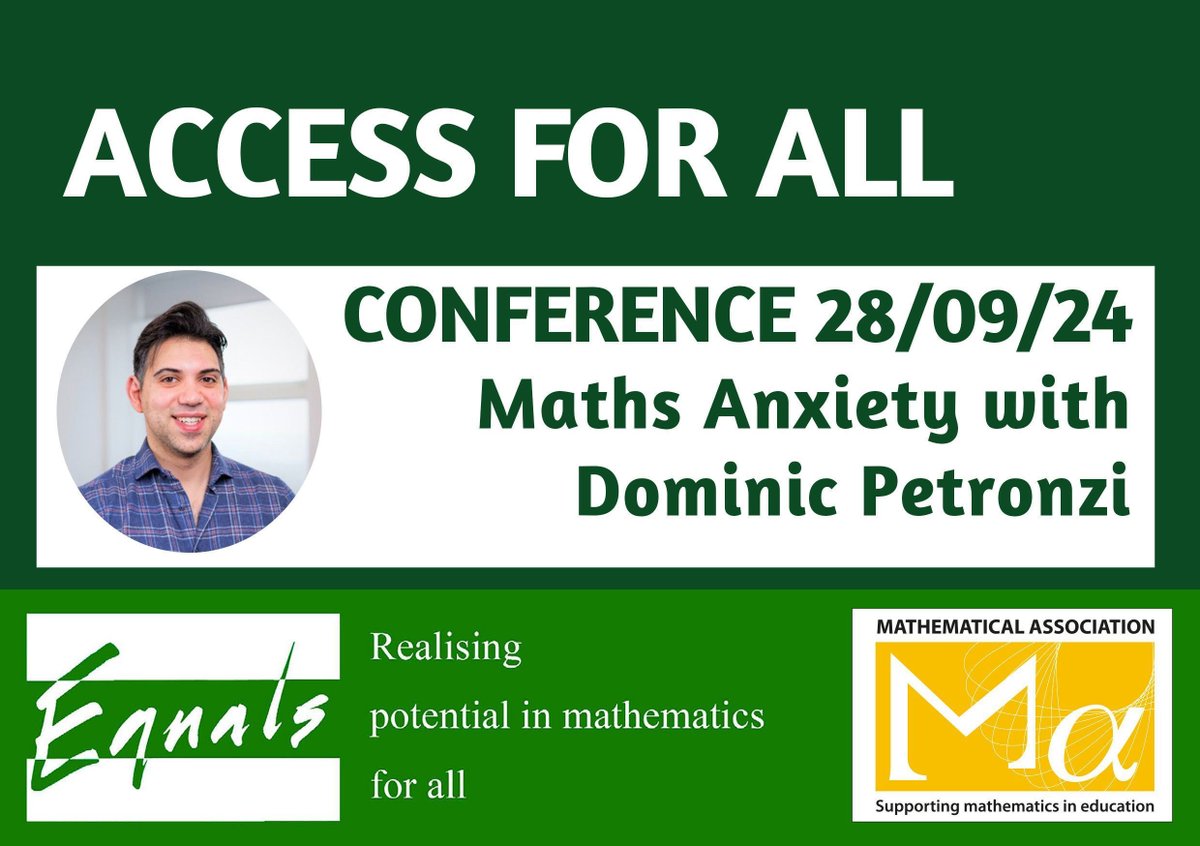 Join us at our SEND Maths Conference on 28th September. Speakers include @DominicPetronzi on Understanding Maths Anxiety. View the programme and book here: buff.ly/4bsDTKU #SENDMath #MathsAnxiety @DerbyUni @MathsAnxietyUK