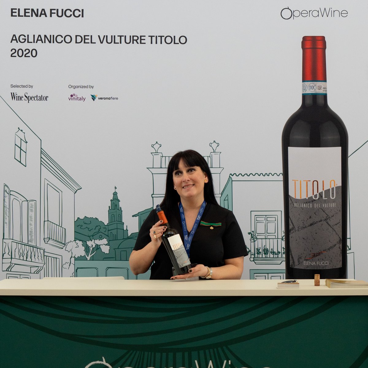 Here is the portrait of @elena_fucci, one of the great Italian producers selected by Wine Spectator for #OperaWine2024. During this year's Grand Tasting, they shared with guests their Aglianico del Vulture Titolo 2020. Congratulations! #OperaWine #Vinitaly2024 #finestitalianwines