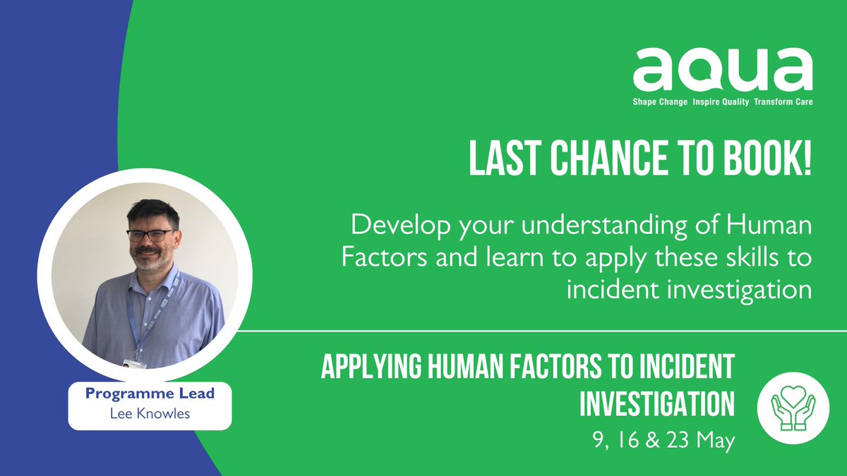 🚨 Applying Human Factors to Incident Investigation starts tomorrow! 🚨 Level up your Human Factors skills and apply them to incident investigation to support your #PSIRF implementation. 📅 9, 16 and 23 May Book now: bit.ly/3iY6T7H
