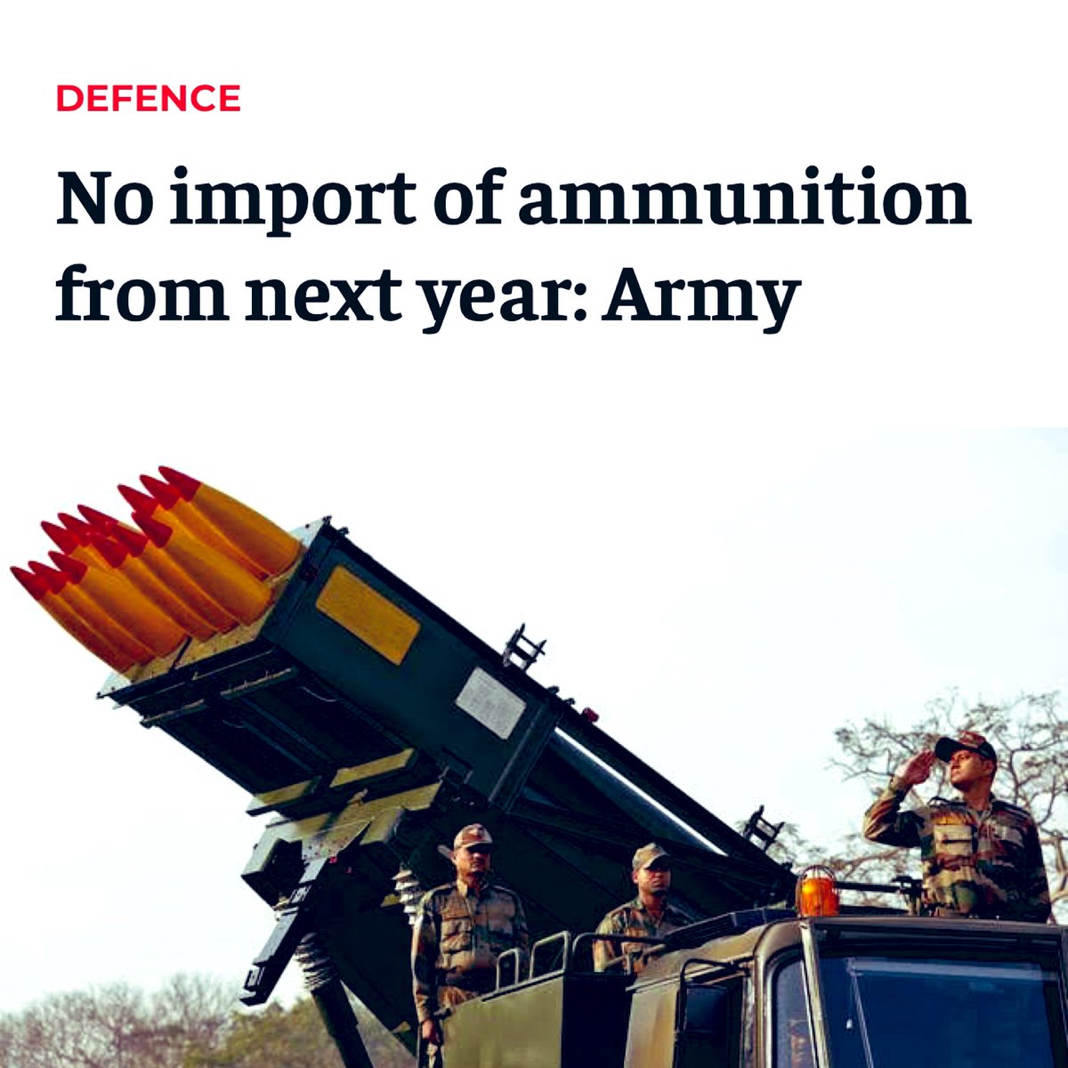 🚨#BIG | From “India doesn't have ammunition for a long war”  to  “Indian Army planning to stop all imports of ammunition from the next FY” - Bharat 🇮🇳has made significant strides towards #AtamaNirbharata 

Thank you Modiji for such initiative like #AtmaNirbharBharat 🥳❤️