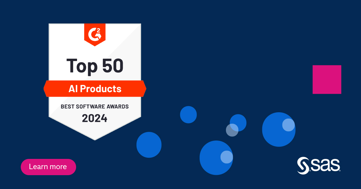 🎉 We're proud to land on G2’s 2024 Best Software Awards! Vinicius' user review says, “SAS Viya's unmatched blend of advanced analytics, scalable AI and seamless collaboration propels data-driven insights, elevating business intelligence effortlessly.' 2.sas.com/6018jroOA