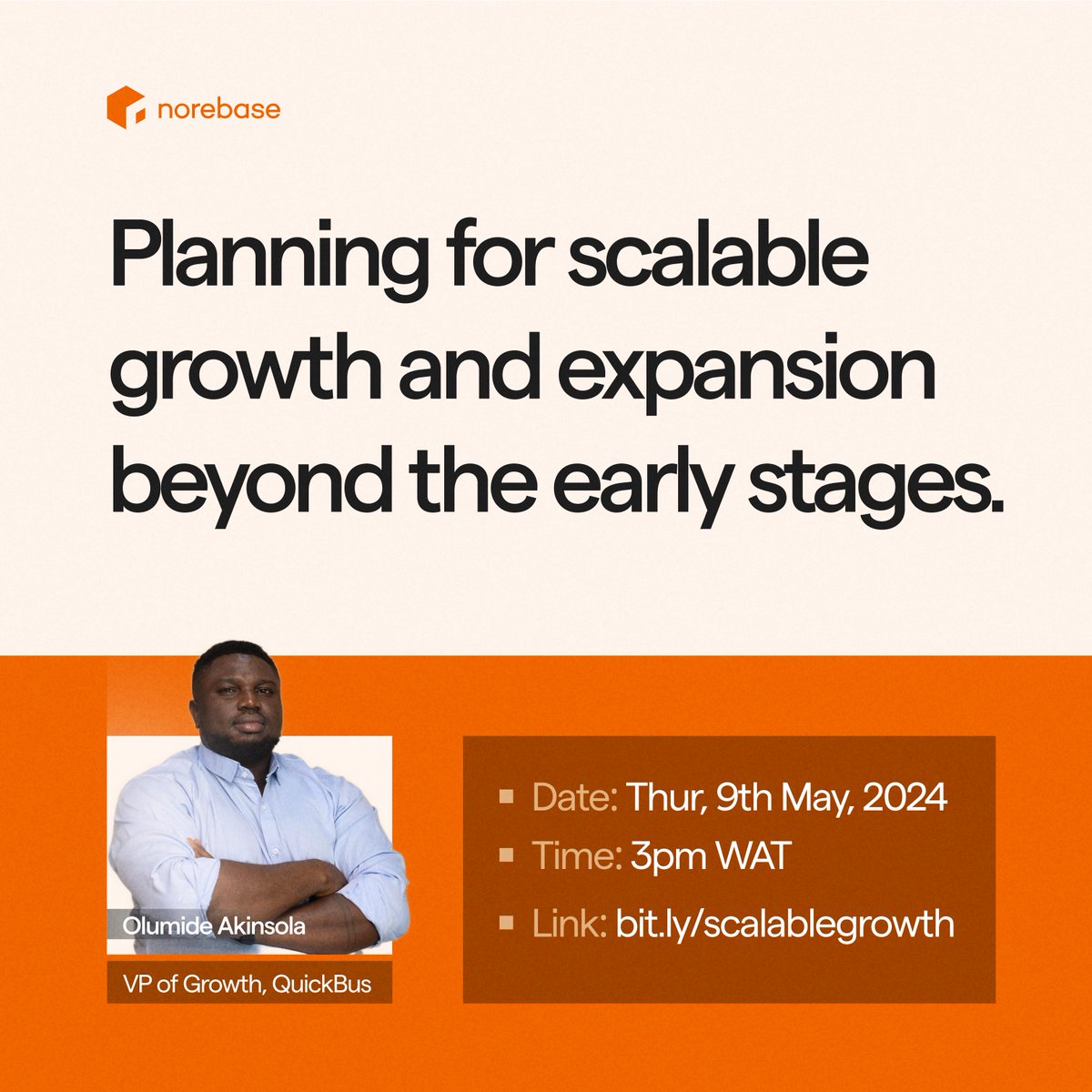 Olumide Akinsola (@gboukzi) is the Co-Founder and VP of Growth at QuickBus (recently acquired by BuuPass).

He is a Growth Operator with over a decade of experience helping businesses scale.

He will be sharing some of his strategies for this  on the 9th of May, 2024 by 3pm WAT.