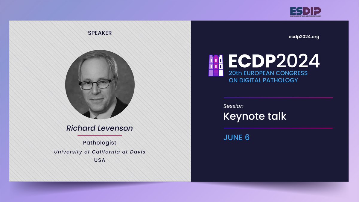 We are excited to announce Keynote I at #ECDP2024 (June 6th), which will be given by Prof. Richard Levenson (@rml52) from @UCDavisHealth, pioneer of innovative #biomedical #imaging technologies for pathology. 

Secure your place by registering at: ecdp2024.org/registration-i…
