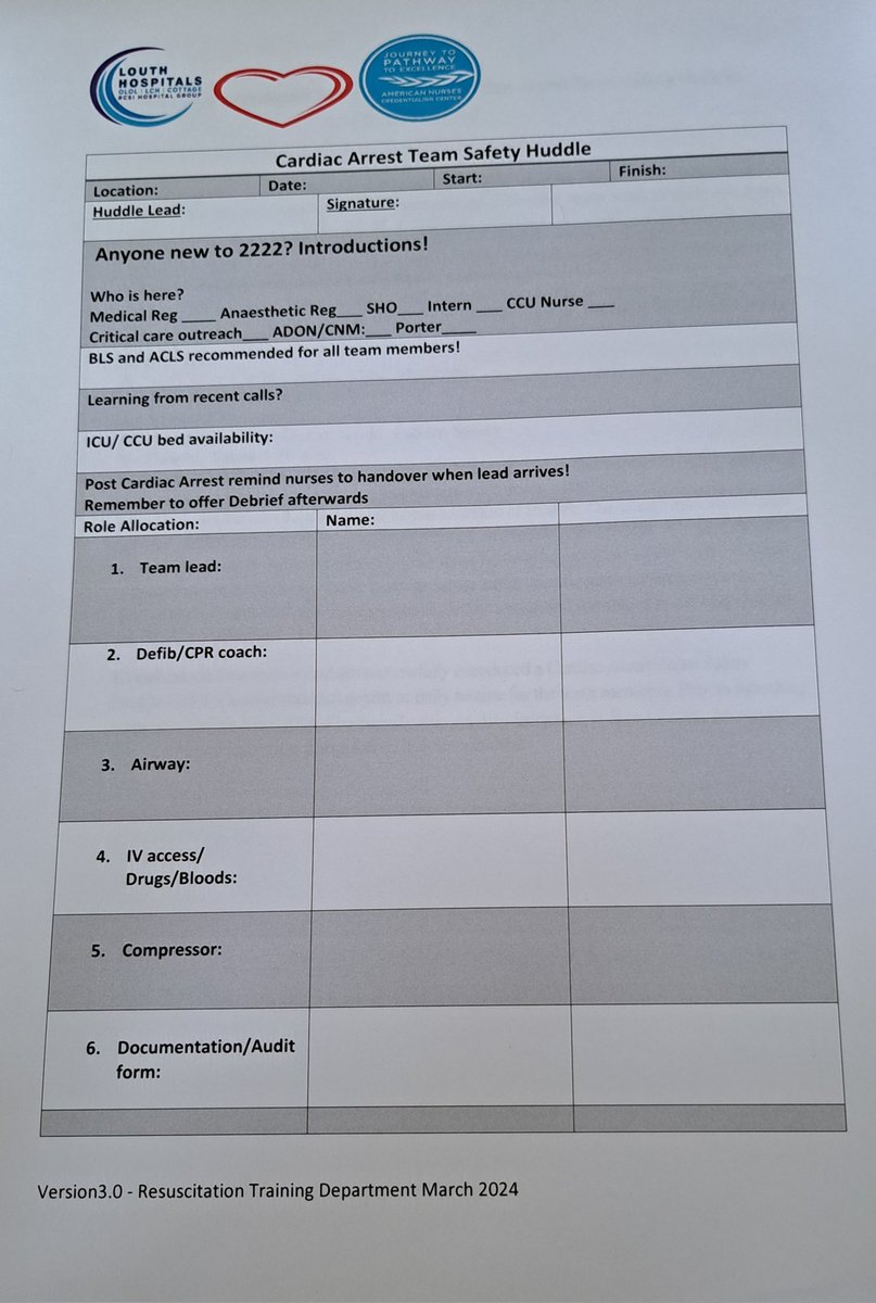 Following on from the successful daytime Cardiac Arrest Team Safety huddle which commenced in April '23, Katja facilitated a night-time Safety Huddle at 21.00hrs which commenced last night, 7th May. The aim is to improve team dynamics, share information, and highlight concerns.