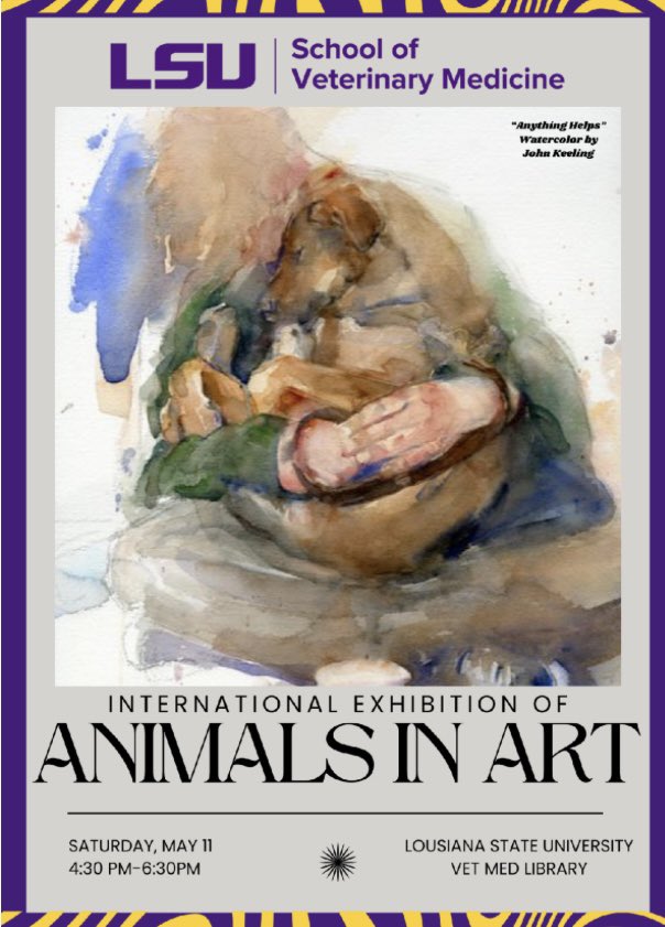 I’m looking forward to opening our International Animals in Art exhibition on Saturday night — just another way in which we @LSUVetMed are engaging with our community & bringing together art & science. The product is far greater than the sum of its parts! #LSU #ScholarshipFirst