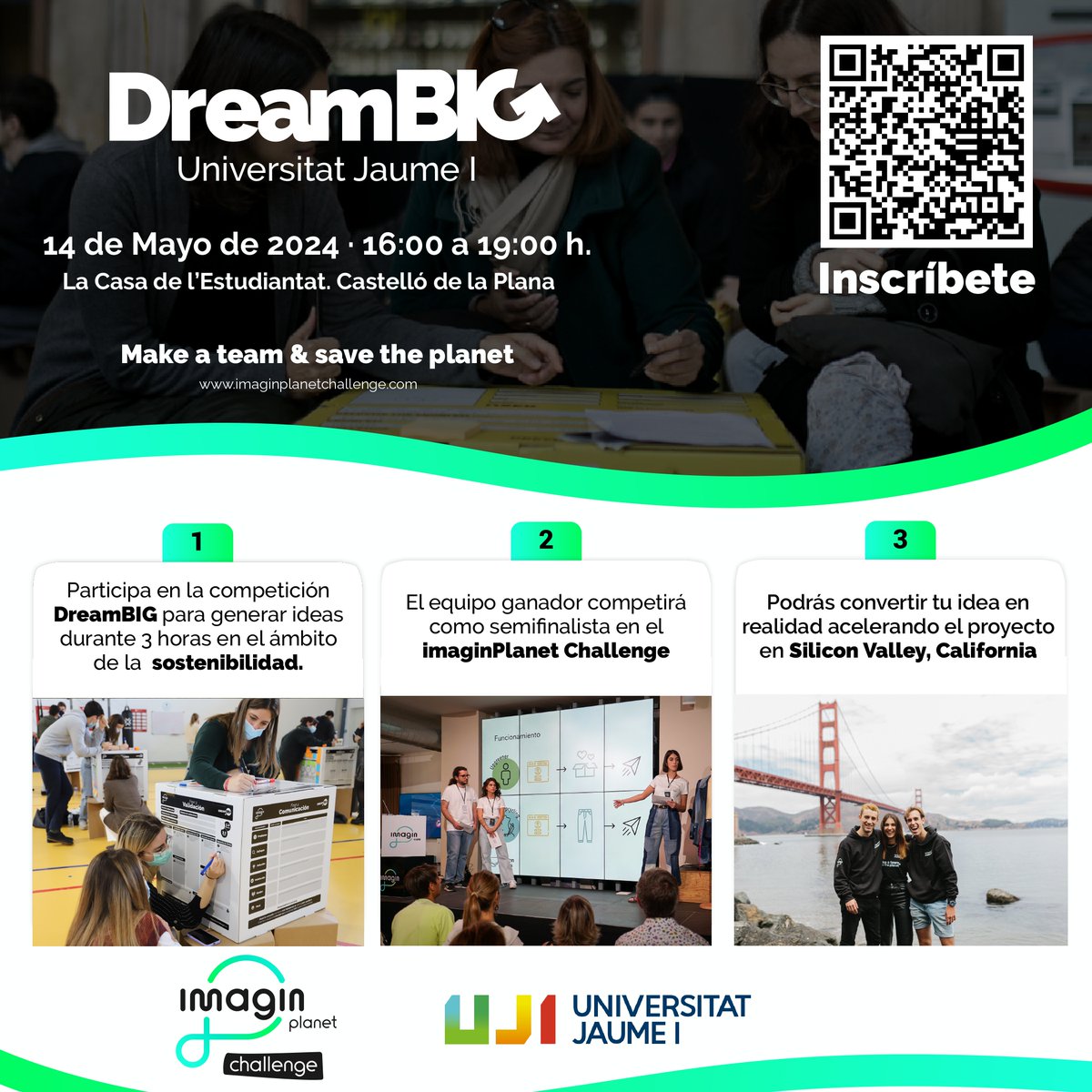 Ens complau compartir aquest esdeveniment interessant. Dimarts 14 de maig tindrà lloc DreamBIG UJI, la competició d’idees emprenedores per donar resposta a reptes alineats amb els ODS organitzada per la Càtedra INCREA de <a href="/UJIuniversitat/">Universitat Jaume I</a>  i ImaginPlanet.