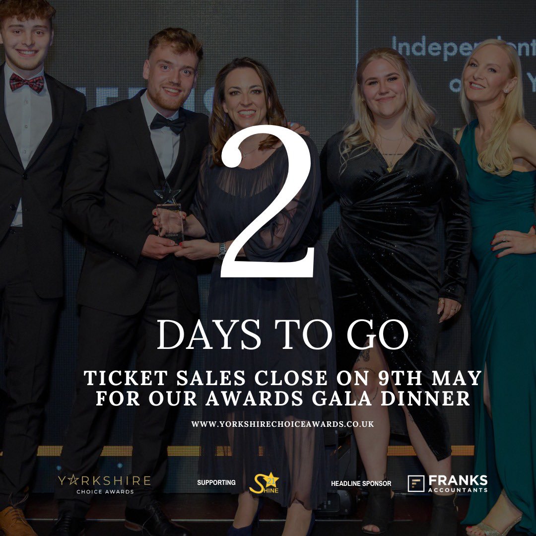 Hurry! It's the Penultimate Day to Secure Your Tickets for the Yorkshire Choice Awards! Time is of the essence as we approach the final countdown. With just one day left until ticket sales close TOMORROW (9th May) - secure your tickets now at yorkshirechoiceawards.co.uk/tickets  #yca2024🎉