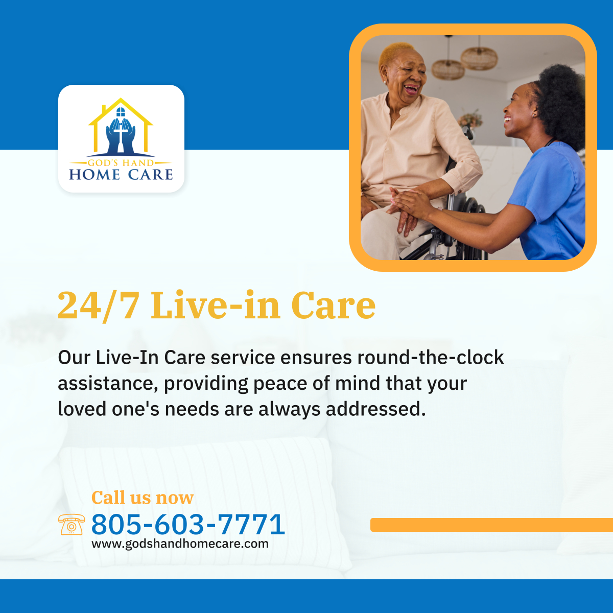 Experience continuous support with our 24/7 Live-In Care. Our caregivers are committed to your loved ones' well-being, offering constant care and supervision. 

#OxnardCA #HomeCare #AroundTheClockCare