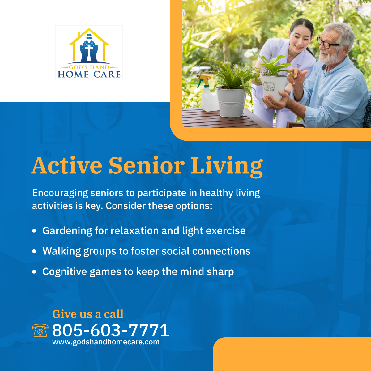 Active living for seniors goes beyond physical health, touching on mental and social well-being. Try incorporating these activities into your routine for a holistic approach. 

#OxnardCA #HomeCare #ActiveSeniors