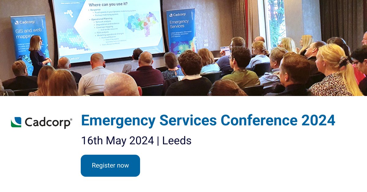 The @Cadcorp #EmergencyServices Conference 2024 is next week. With confirmed presentations from #FireServices and #Police as well as @OrdnanceSurvey giving an overview on their new Emergency Services Gazetteer #OSESG, register now to book your place: bit.ly/3JImqRK