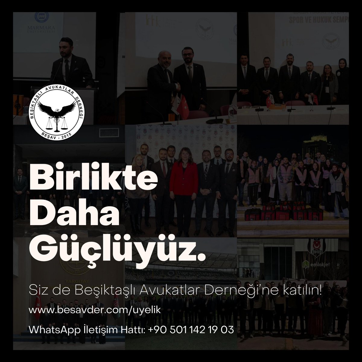 BİRLİKTE DAHA GÜÇLÜYÜZ

Beşiktaşlı Avukatlar Derneği amaçlarını kabul eden ve Türkiye Cumhuriyeti barolarından birine kayıtlı bulunan avukatlar, stajyer avukatlar, yargıçlar, savcılar,  hukukçu öğretim üyeleri ve hukuk fakültesi öğrencileri derneğe üye olmak için başvurabilirler.
