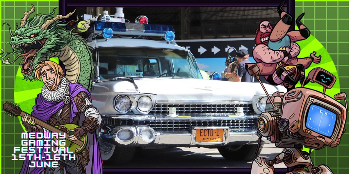 Get ready to call in the big guns! ECTO 1 is revving up its engines and ready to roll for Medway Gaming Festival! 
Don't miss your chance to see it in action, backing up our Ghostbusters squad in the fight against the supernatural! 
Tickets available now
