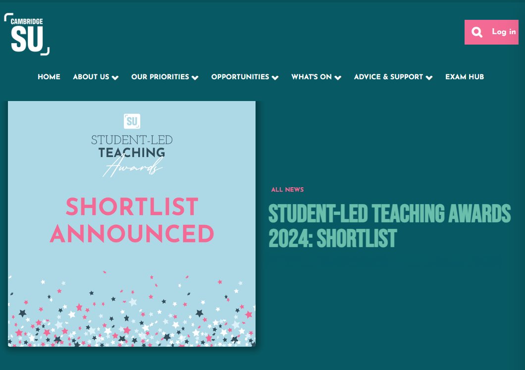 🥳Superb news that Sinéad Agnew (@Newnham_College) & @AndyInlaw (@CorpusCambridge) have both been nominated for the 'Research Supervisor' category in the @yourcambridgesu Student-led Teaching Awards, recognising outstanding teaching and student support: 🔗cambridgesu.co.uk/news/article/c…
