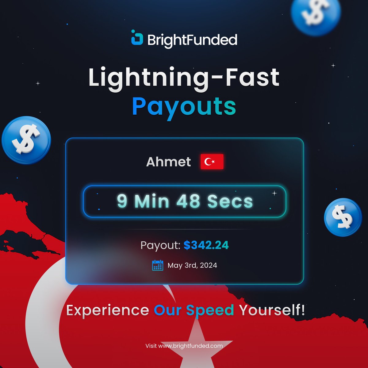 LIGHTNING-FAST PAYOUTS ⚡️ Just 9 minutes and 48 seconds! That’s how fast Ahmet received his Payout after requesting it! 💸 Thanks to our advanced in-house technology and operational excellence, we deliver lightning-fast Payouts! 💎 Ready to experience it for yourself…? 🚀