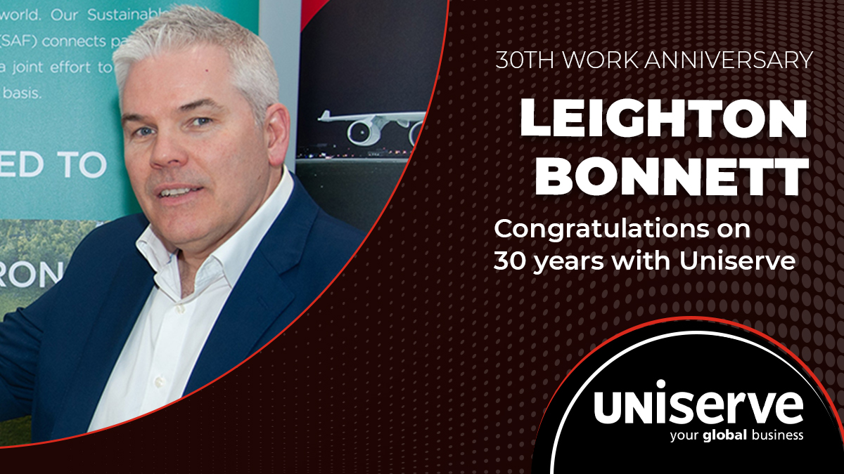 Congratulations to our Director of Airfreight Leighton Bonnett on reaching his 30th anniversary with the Uniserve Group.

We extend our sincere thanks and congratulations for his support, enthusiasm and dedicated leadership. 

#Uniserve #30years #anniversary #employeerecognition