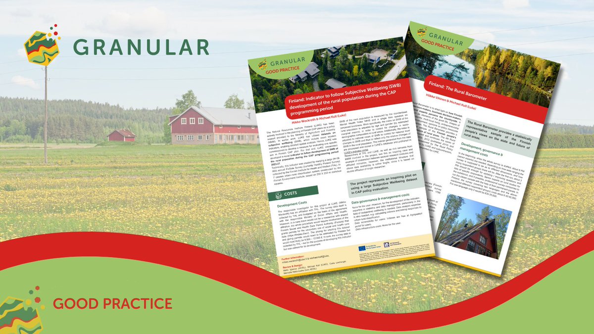 Are you aware of the good practices of the GRANULAR project on EU rural areas? @LukeFinland carries out: 1️⃣ Subjective Wellbeing Indicator (SWB): tracks well-being during CAP 2️⃣ Rural Barometer: to capture Finnish citizens' perceptions. Learn more ➡ bit.ly/3Qx9bbp