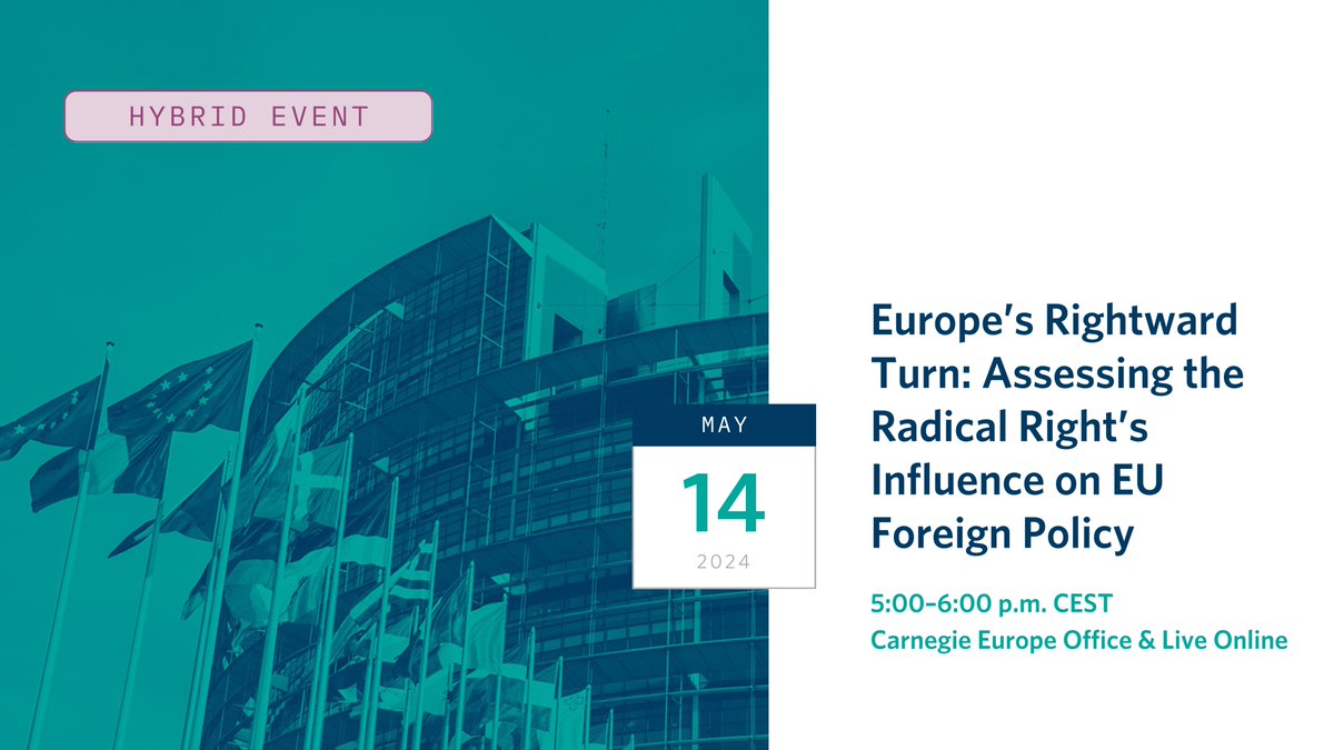 Carnegie Europe (@carnegie_europe) on Twitter photo With the radical right rising, how can the EU safeguard #democracy & preserve its internal cohesion and external credibility?
On May 14, <a href="/RosaBalfour/">Rosa Balfour</a>, <a href="/Haavisto/">Pekka Haavisto</a>, <a href="/ZSzelenyi/">Zsuzsanna Szelenyi</a>, & <a href="/ivdragicevic/">Ivana Dragicevic</a> will unpack the challenges ahead.
Join in person or online ➡️ carnegieeurope.eu/e-8290 With the radical right rising, how can the EU safeguard #democracy & preserve its internal cohesion and external credibility?
On May 14, <a href="/RosaBalfour/">Rosa Balfour</a>, <a href="/Haavisto/">Pekka Haavisto</a>, <a href="/ZSzelenyi/">Zsuzsanna Szelenyi</a>, & <a href="/ivdragicevic/">Ivana Dragicevic</a> will unpack the challenges ahead.
Join in person or online ➡️ carnegieeurope.eu/e-8290