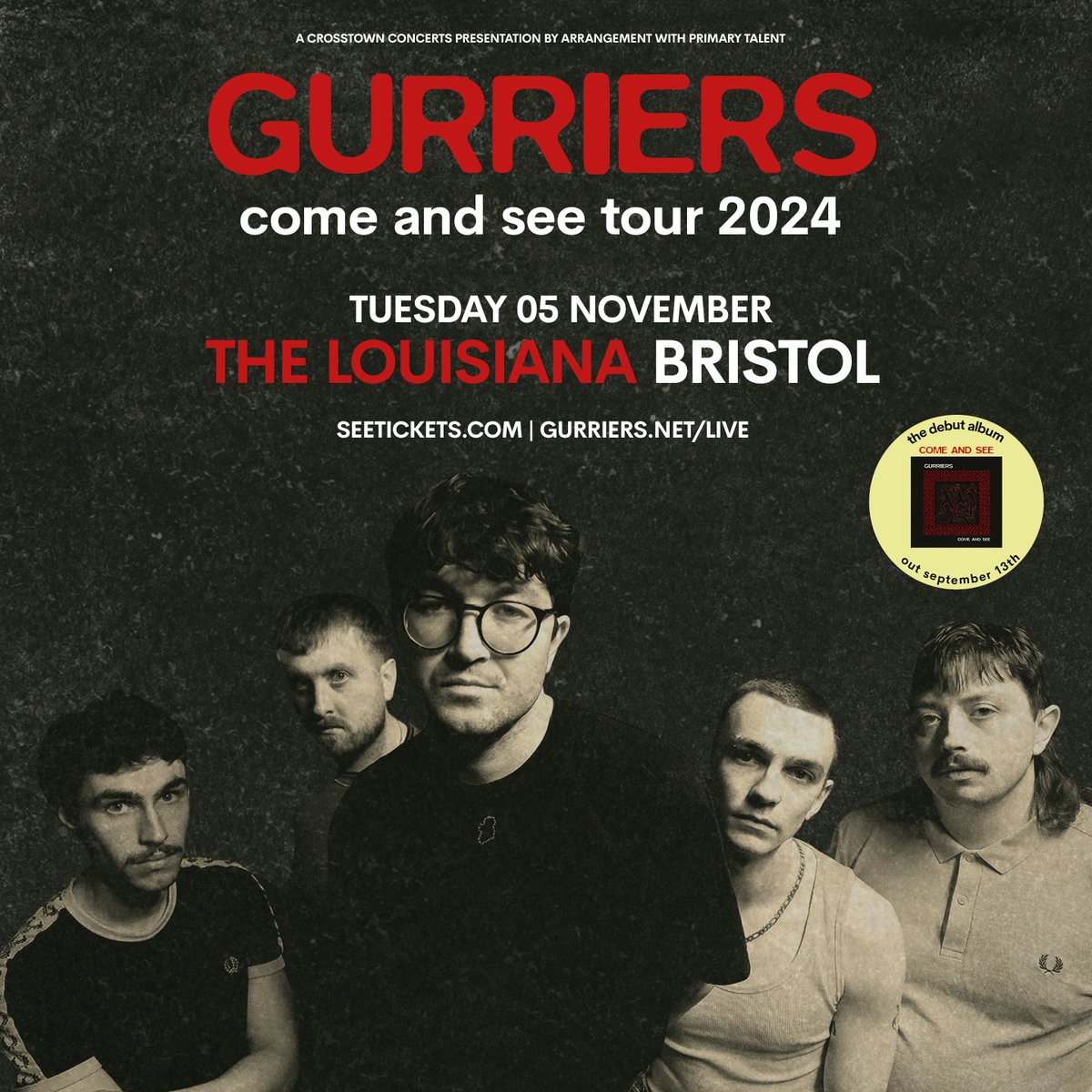 .@gurriersband play @LouisianaBris on Tuesday 5th November. Tickets are on sale Monday 13th May at 10am: crosstownconcerts.seetickets.com/event/gurriers…