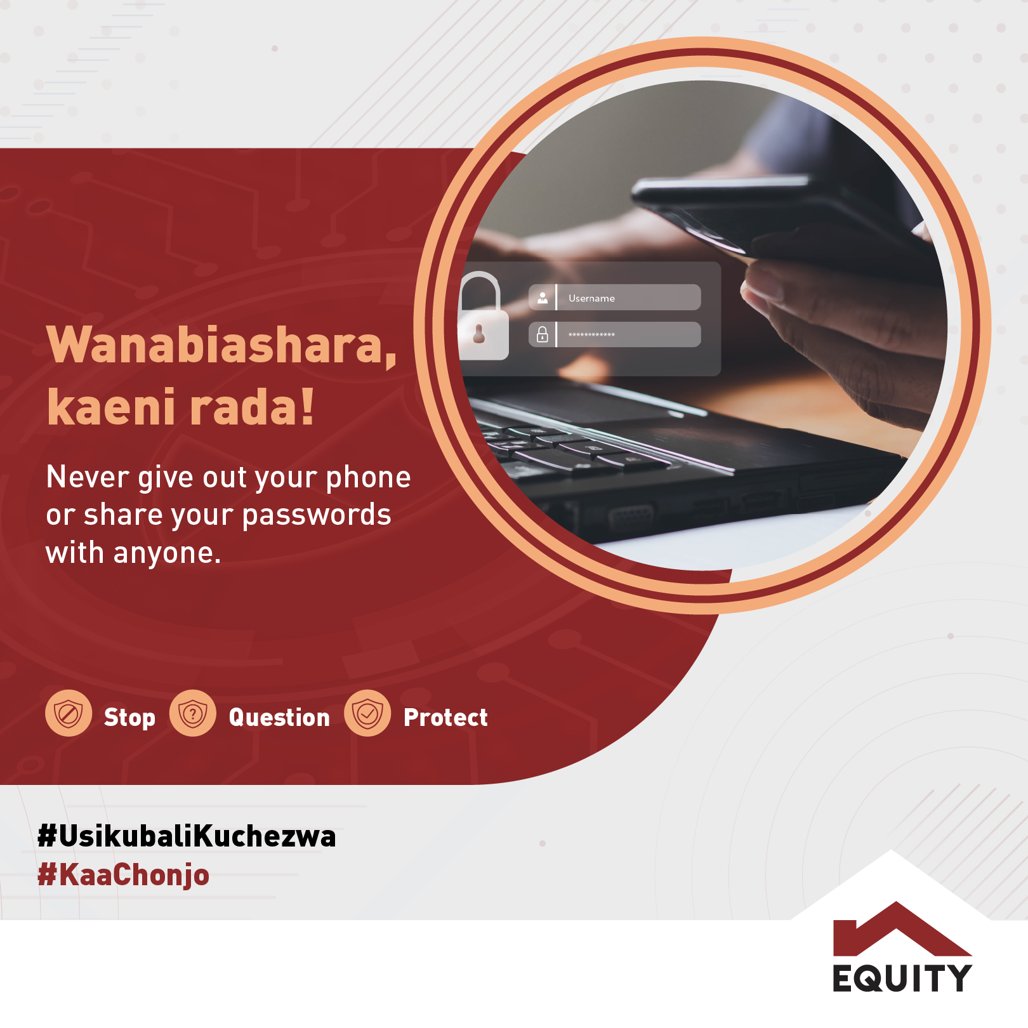 Wanabiashara, avoid giving out your mobile phone to anyoneor disclosing personal information ukiwa kwa biz yako.
Always safeguard your privacy!

#UsikubaliKuchezwa #KaaChonjo