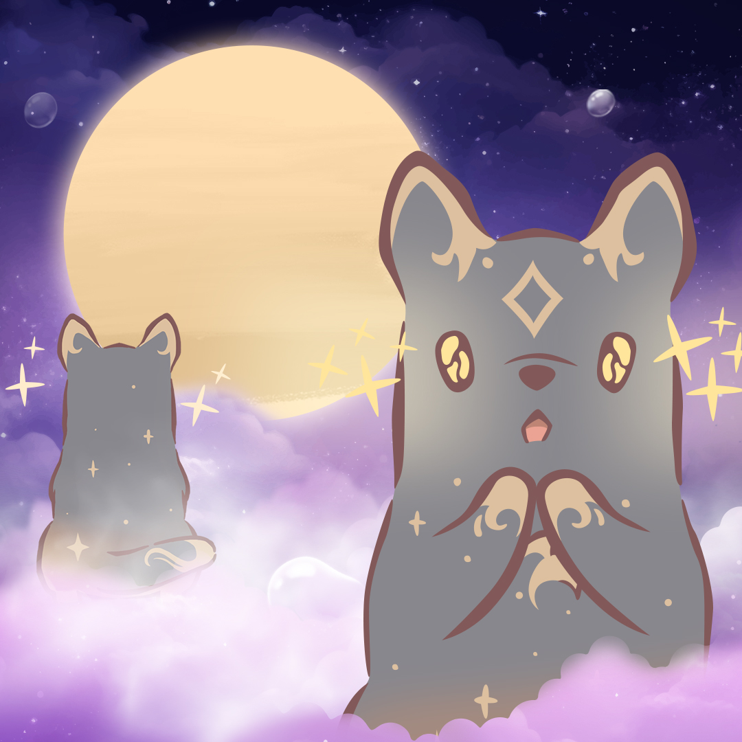 ニンゲンが描いてくれた～！初めての猫！🌟
願い星ショートヘアーがついに登場したにゃ💖⭐️
眺めていると何かを願いたくなる猫だにゃ！🎇

ニンゲンも一緒に願いごとしてくれないかにゃ～？😉