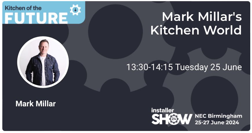 The countdown to the @InstallerSHOW is on!

I’m delighted to be speaking at this years show in the Kitchens Theatre - Kitchen of the Future.

📍 #InstallerShow24 #NEC

🗓️ Tues 25th June

🕜 13:30 - 14:15

Register now 👉 hubs.la/Q02prS4j0

#kitchen #kitchendesign #show