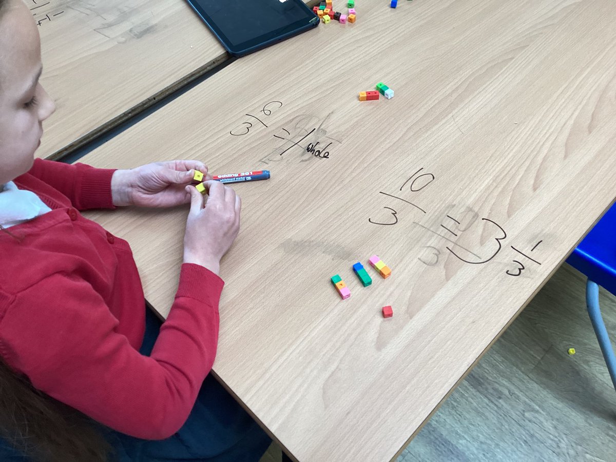 Year 4 are nailing changing improper fractions to mixed numbers this morning.  Fantastic use of cubes to make wholes.  #harrowgateacademy #harrowgatemaths