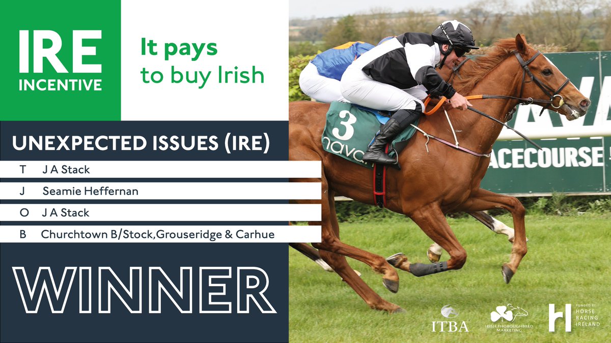 🟢 IRE INCENTIVE 🔵 🏆 Winner! 🏆 🏇 UNEXPECTED ISSUES (IRE) ℹ️ @IrishEBF_ Median Sires Series Maiden 📍 @NavanRacecourse €10,000 bonus to owner-trainer @Stack_Racing to spend on Irish-breds at Irish sales #IREIncentive #ItPaysToBuyIrish