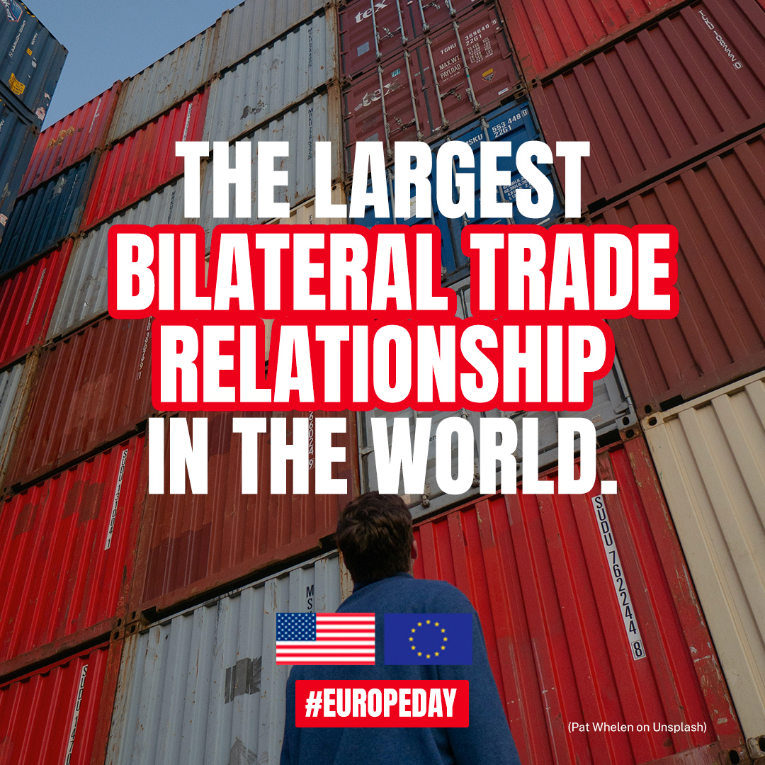 The U.S. and Europe remain each other’s most important markets and geo-economic base. No two other regions in the world are as deeply integrated as the U.S. and Europe. #EuropeDay 🇺🇸🤝🇪🇺