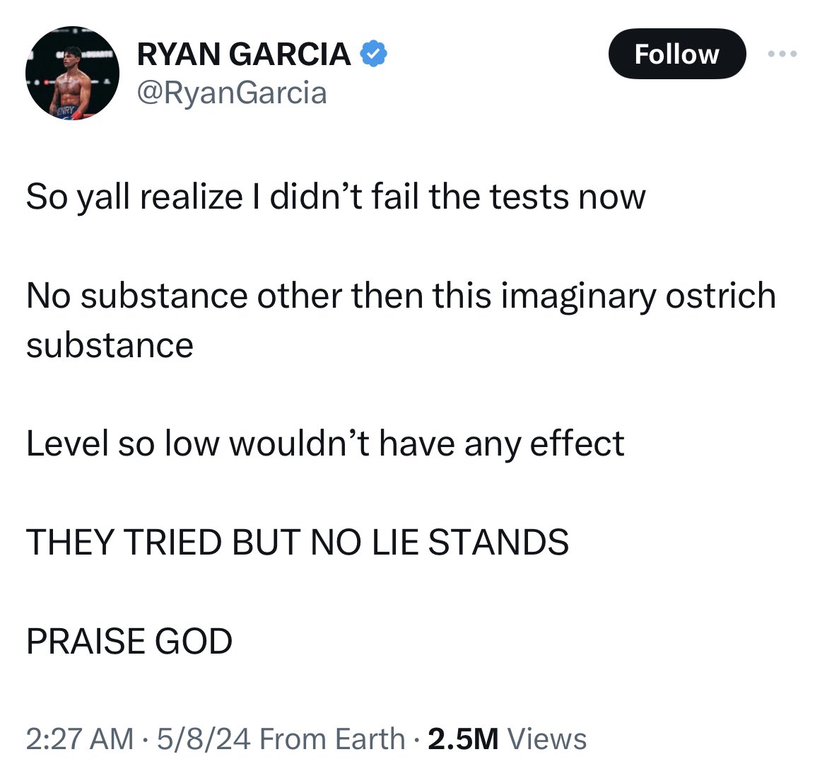 Apologize To Ryan Garcia‼️ It has been declared by the authorities that the accusation of him having nandrolone was fake news as he never tested positive for it… It has also been declared that the ostarine substance was at such a low level that it will likely be considered as…