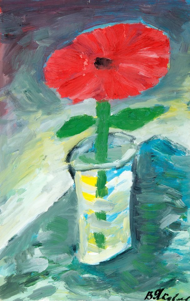 Vladimir Yakovle #painter •| Red Flower in a Vase ||• \•\/•\|•\//•|• #contemporaryart