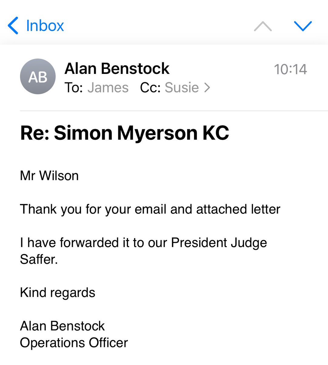 Myerson update #1 - my letter calling for an investigation into Simon Myerson has gone to the President of Leeds Jewish Representative Council, Judge Saffer. I hope to hear from Judge Saffer today in relation to the investigation and interim suspension. @JewishLeeds @SCynic1…