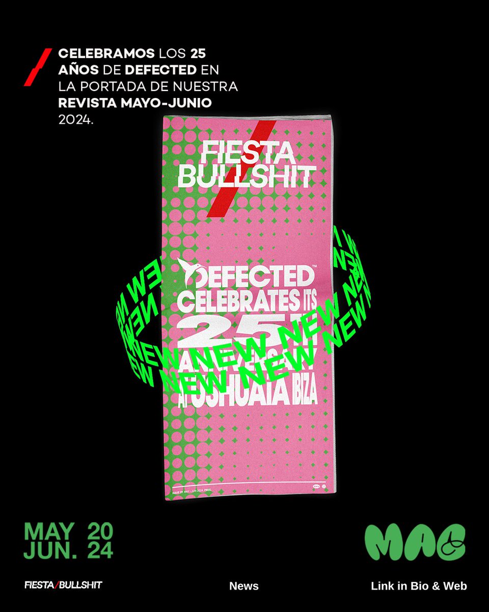 Fiesta&Bullshit (@fiesta_bullshit) on Twitter photo ¡La espera ha terminado! Y es que como cada temporada llega la nueva edición de nuestra revista mayo/junio.
En portada, <a href="/DefectedRecords/">Defected Records</a> con la celebración de su 25 años y como una fuerza líder en la música dance con su primera residencia en Ushuaïa Ibiza.
📖 Link en bio ¡La espera ha terminado! Y es que como cada temporada llega la nueva edición de nuestra revista mayo/junio.
En portada, <a href="/DefectedRecords/">Defected Records</a> con la celebración de su 25 años y como una fuerza líder en la música dance con su primera residencia en Ushuaïa Ibiza.
📖 Link en bio