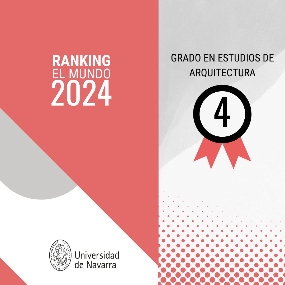 El Grado en Estudios de Arquitectura de la @unav está entre los mejores de España, según el ranking de @elmundoes. Ha pasado del 5º al 4º puesto 👏. ¡Gracias a todas las personas que lo hacéis posible! 👇👇👇unav.edu/noticias/-/con…