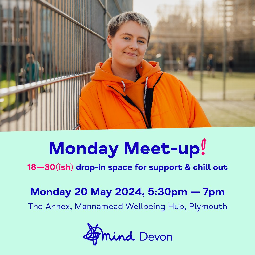 Are you between 18-30 (𝘪𝘴𝘩)❔ Looking for support and a place to chill out❔ Come along to our next 𝗠𝗼𝗻𝗱𝗮𝘆 𝗠𝗲𝗲𝘁-𝘂𝗽 for chat, connection, games, and cake. 👉 Monday 20 May, 5:30pm — 7pm at The Annex, Mannamead Wellbeing Hub devonmind.com/meetup