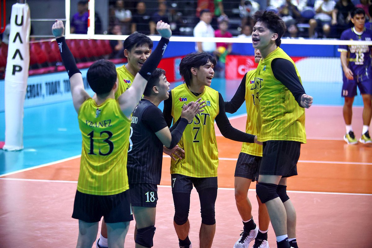volleytiger's tweet photo. 4th seeded UST Golden Spikers makes UAAP Final Four HISTORY by defeating 1st seed FEU.

They win Game 2 of the semis in 4 sets (25-19, 21-25, 26-24, 26-24) and will advance to the FINALS.

 Congrats, @officialUSTMVT! #UAAPSeason86 https://t.co/WlLTlmuyvZ