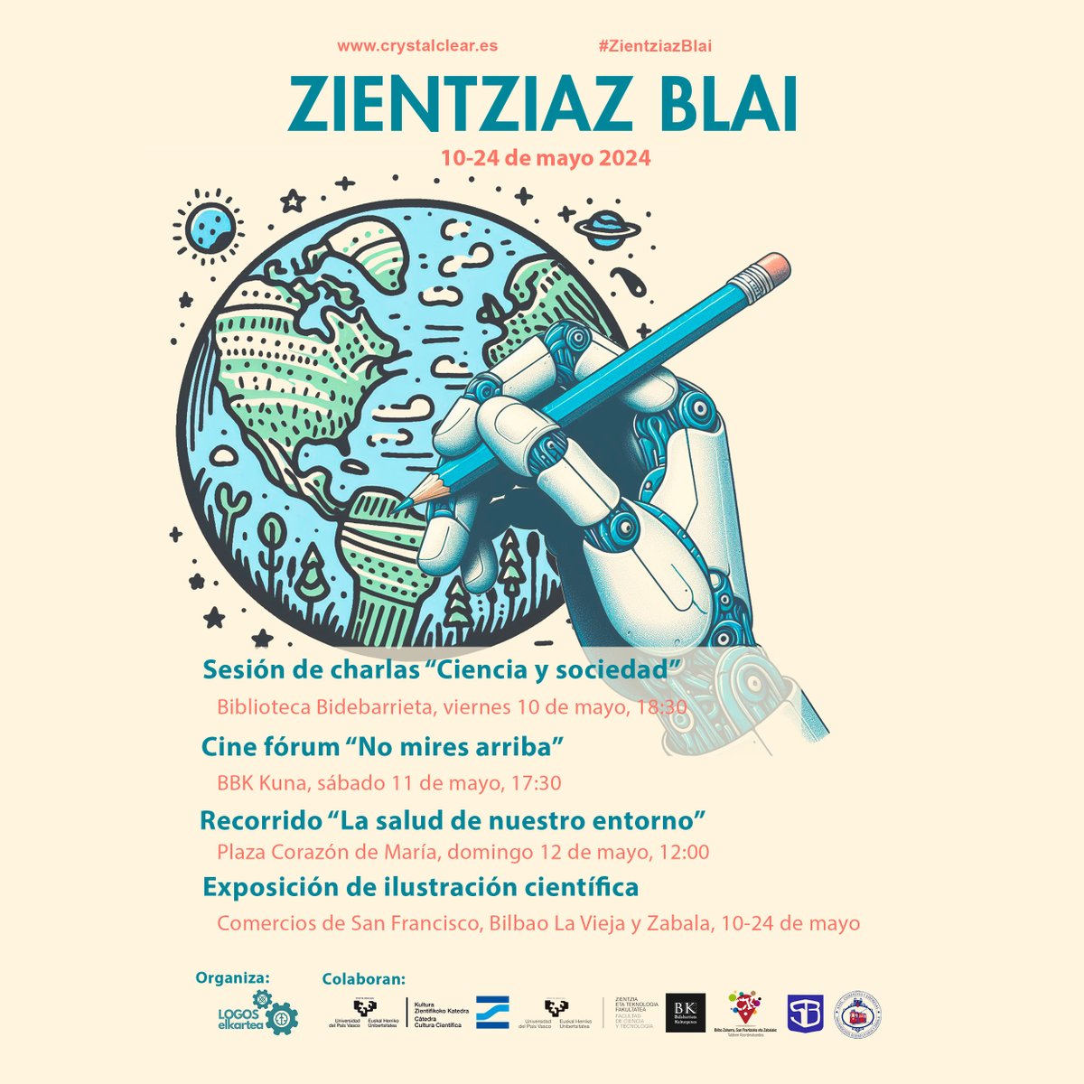 📣📣Este viernes arranca una nueva edición (¡y ya van cinco!) de #ZientziazBlai, el evento que lleva la divulgación científica a los barrios. En está ocasión, tendrá lugar en torno a los barrios de San Francisco, Bilbao La Vieja y Zabala. ➡➡ crystalclear.es @upvehu