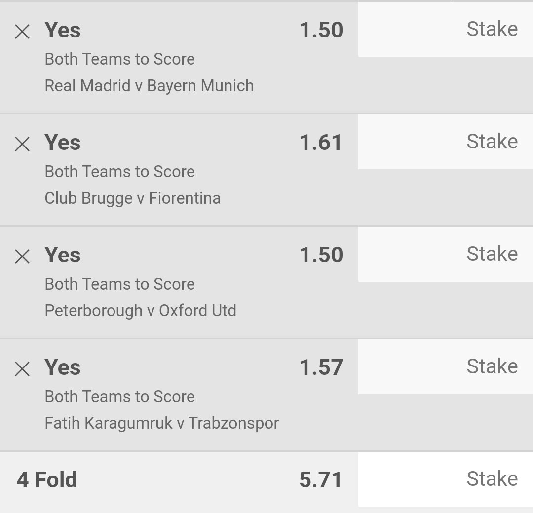BTTS ACCA 💥 

@ 5.71

#Acca